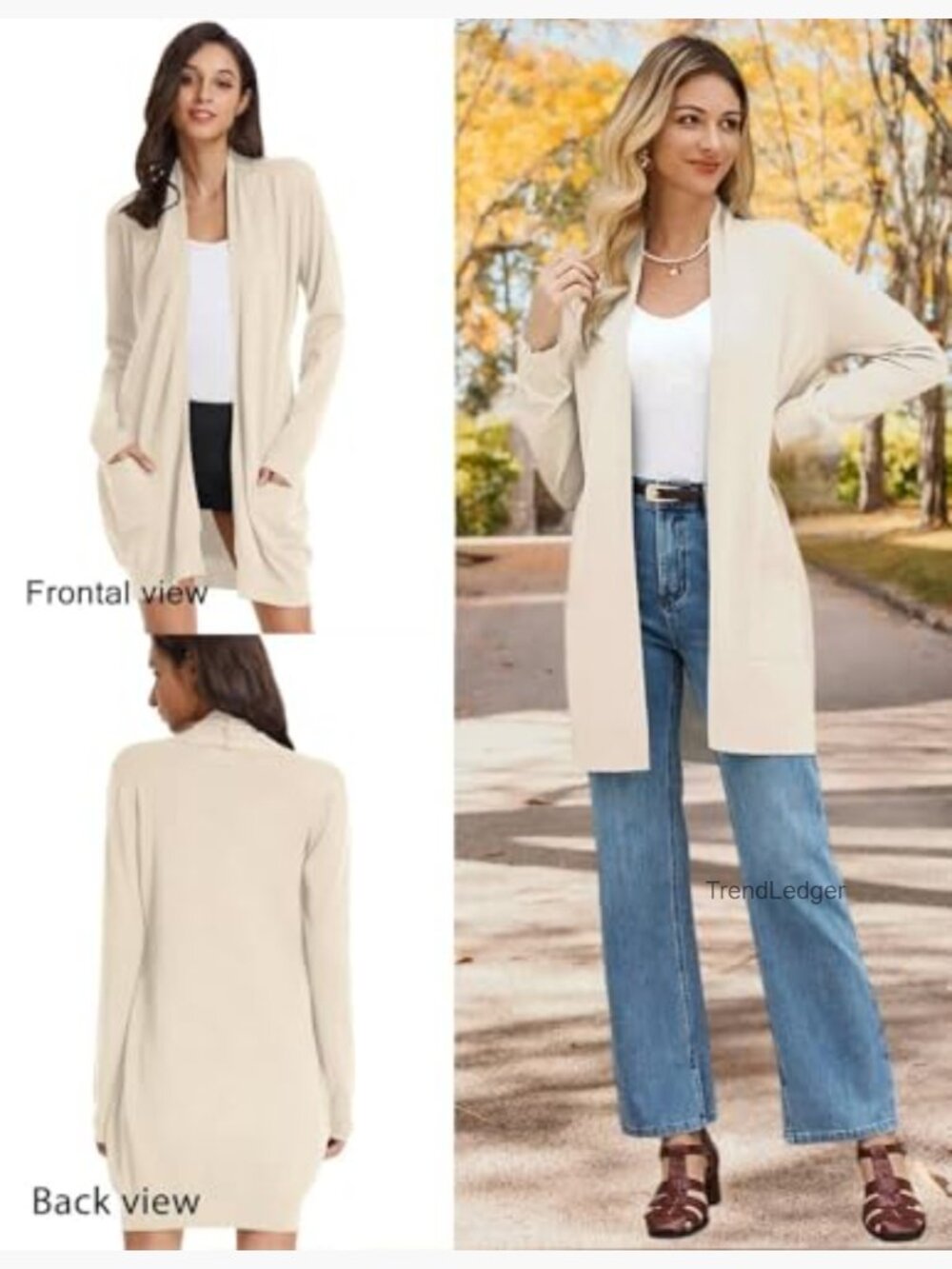 Long Open Front Cardigan Sweater with Pockets Lightweight Knit - Picture 2 of 7
